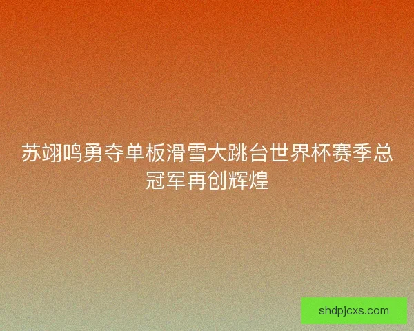 苏翊鸣勇夺单板滑雪大跳台世界杯赛季总冠军再创辉煌